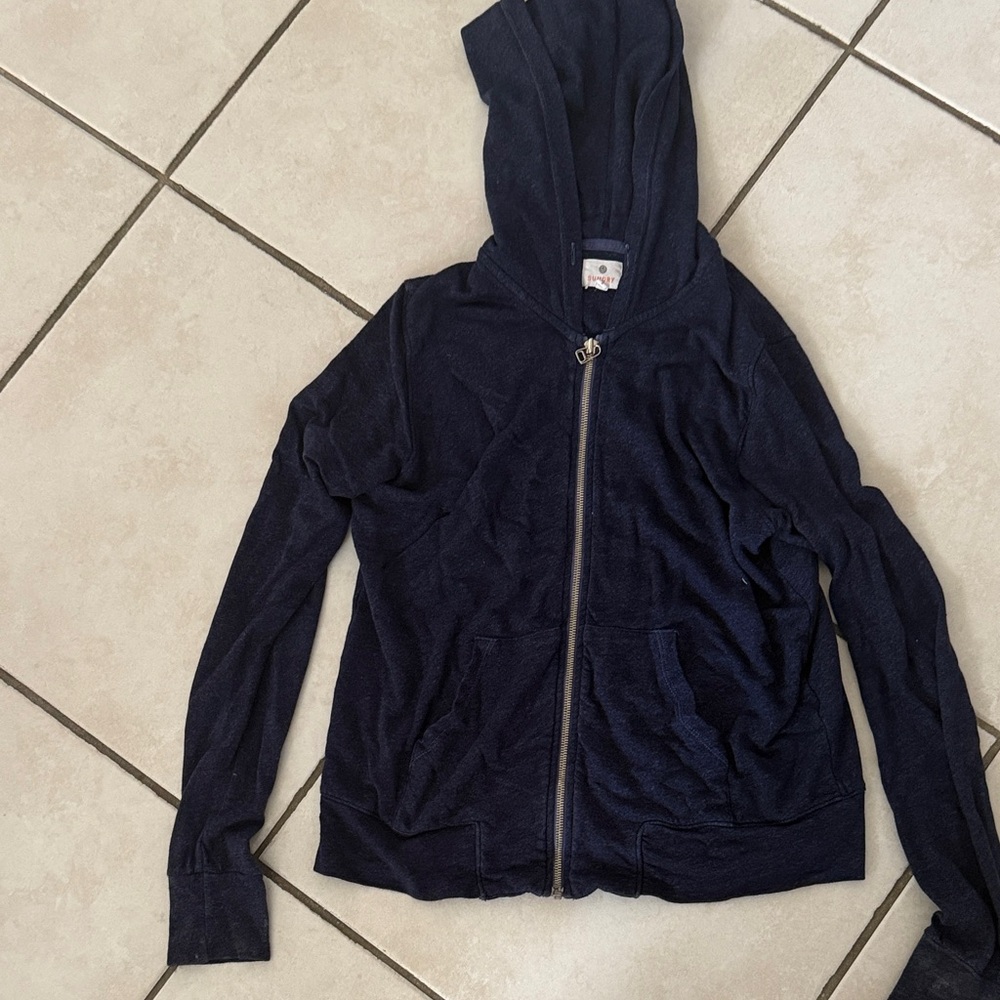 Sundry Deep Blue Zip-Up “ Parisian Love Affair” Hoodie